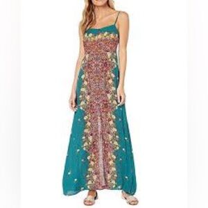 FREE PEOPLE FP Intimately Morning Song Printed Maxi Dress Green Floral S Boho